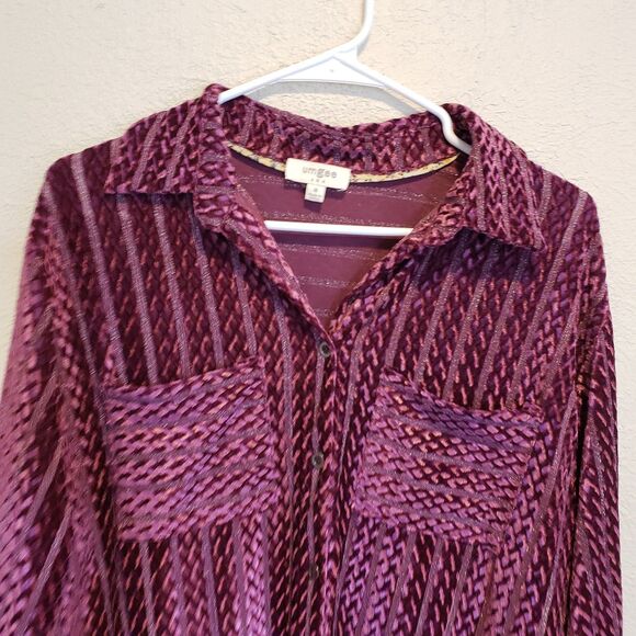 Umgee Texture Curved Hem Button Down Shirt Dress Size M Purple - Picture 4 of 7